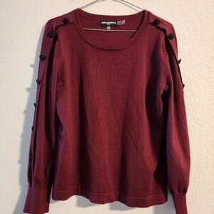 Karl Lagerfeld Women’s Button-Sleeve Sweater in Maroon size medium